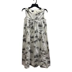 Talbots Size 6 Midi Dress Off-White Zip Back Bamboo Leaf Print Sleeveless *FLAWS